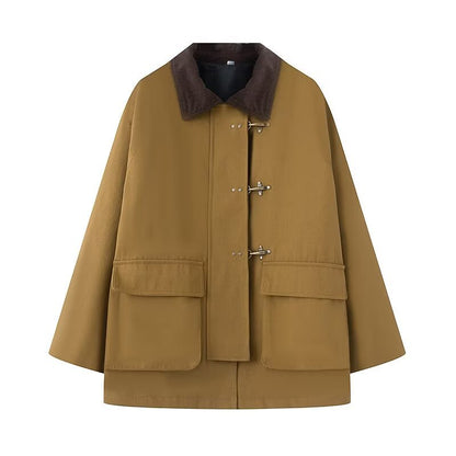 Damen Übergangsjacke modisch mit Knopfverschluss und großen Taschen