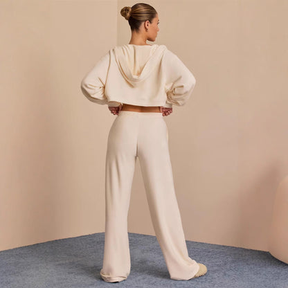 Damen Crop- und weite Hose Eveloria Baumwolle Beige