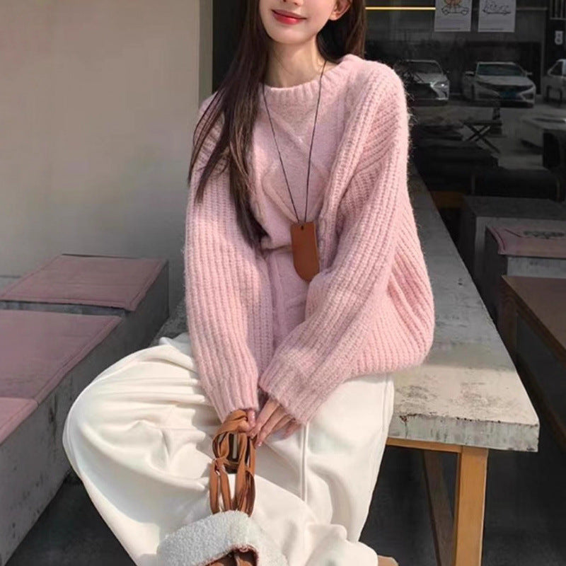 Damen Oversized Pullover Feinstrick Weich Grau