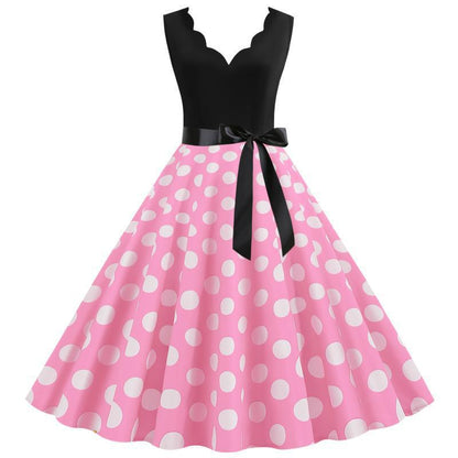 Damen Swingkleid V-Ausschnitt Punktemuster Eveloria - Eveloria