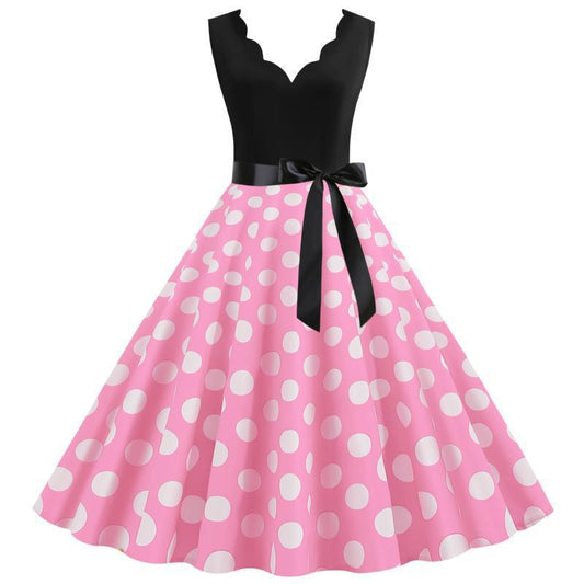 Damen Swingkleid V-Ausschnitt Punktemuster Eveloria - Eveloria