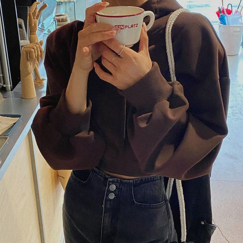 Damen Cropped Kapuzenpullover Oversized Schnitt Eveloria