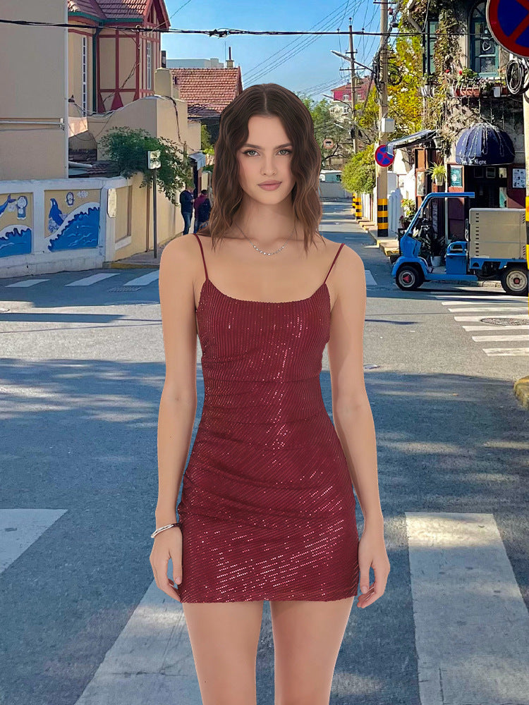 Damen Kleid mit Paillettenbesatz Figurbetonter Schnitt Glitzernd