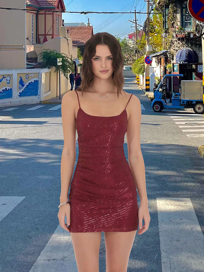 Damen Kleid mit Paillettenbesatz Figurbetonter Schnitt Glitzernd