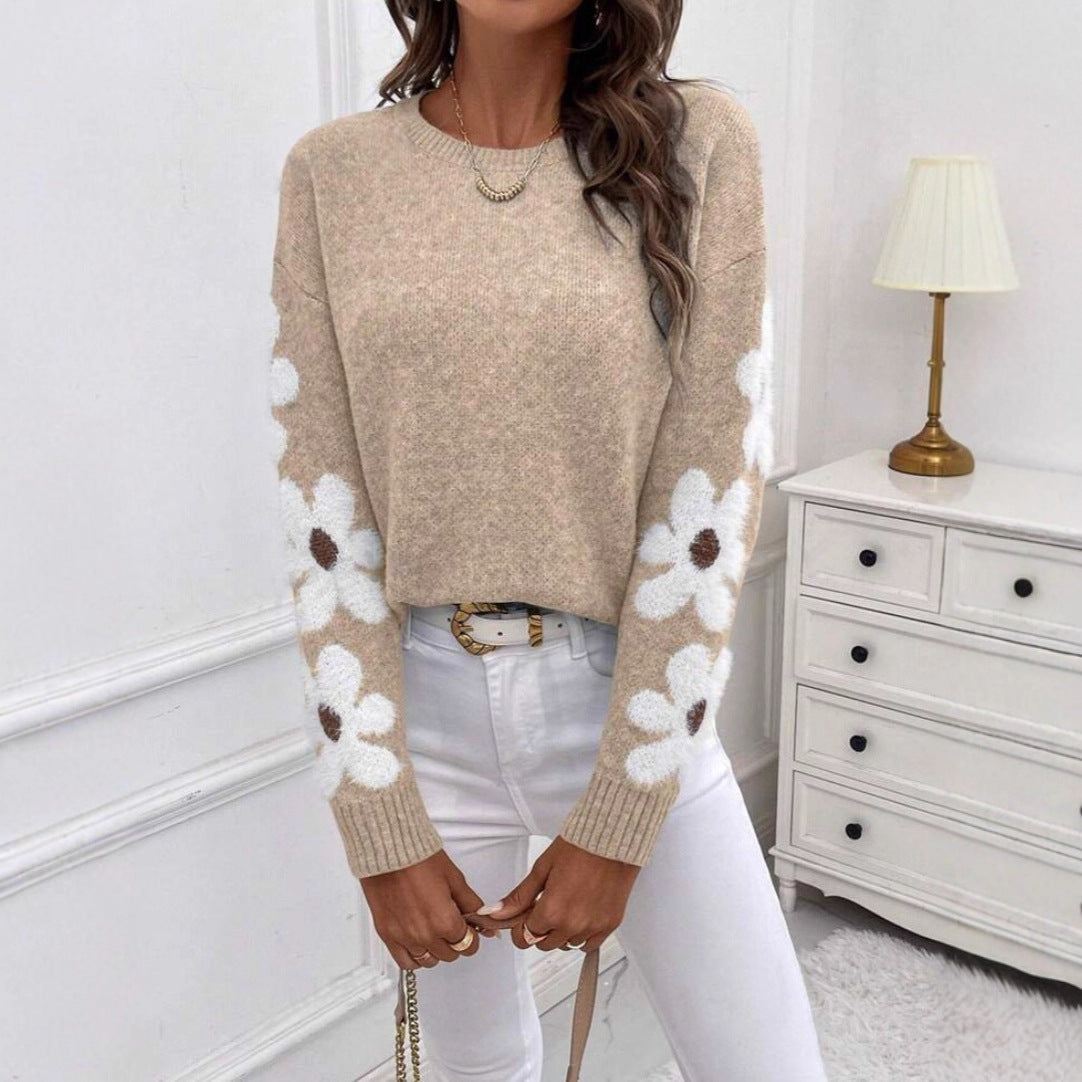 Damen Pullover Florales Design Strukturiertes Jersey