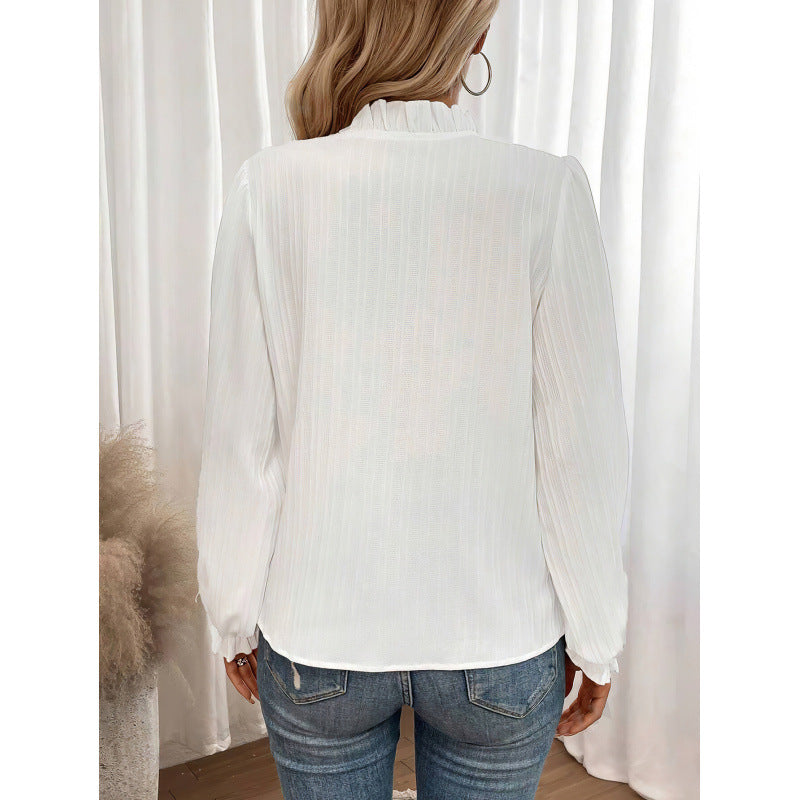 Damen Bluse Rüschendetails Falten Elegant Weiße Eveloria