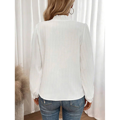 Damen Bluse Rüschendetails Falten Elegant Weiße Eveloria