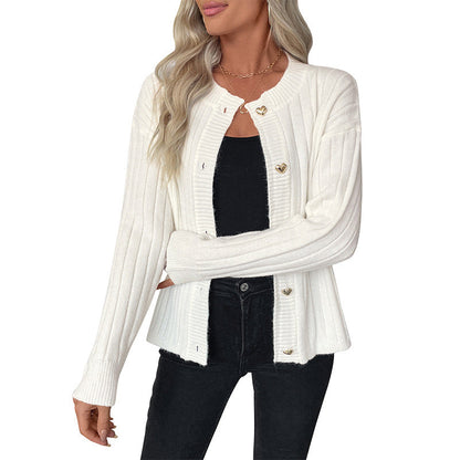 Damen Strickpullover mit Herzknöpfen und Struktur Oberfläche