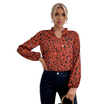 Damen Bluse Leopardenmuster Voluminöse Ärmel Floral Eveloria