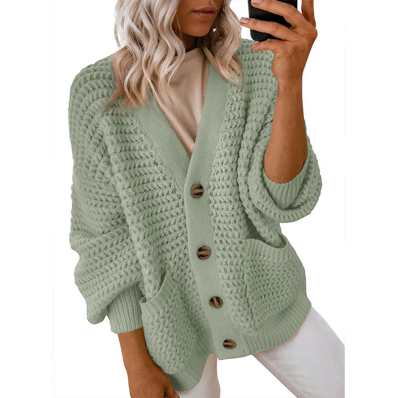 Damen Strickjacke Dickstrick Knöpfe Beige Eveloria