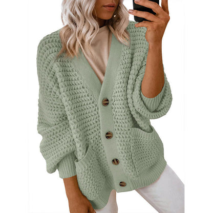 Damen Strickjacke Dickstrick Knöpfe Beige Eveloria