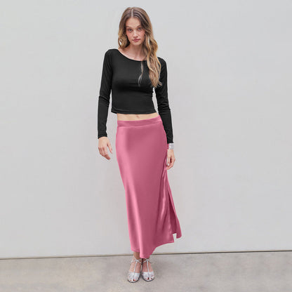 Damen Crop- Langärmlig Rundhalsausschnitt Elegant