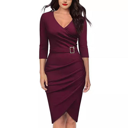 Damen Wickelkleid Raffiniertes Raffungselement Eleganter Gürtel