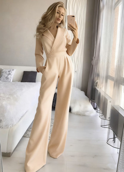 Damen Jumpsuit Figurbetont Weites Bein Eveloria