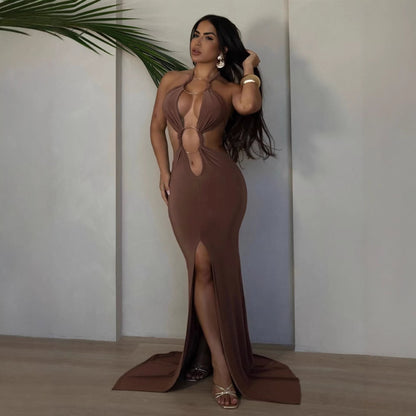 Damen Maxikleid V-Ausschnitt Raffung Elegant Eveloria