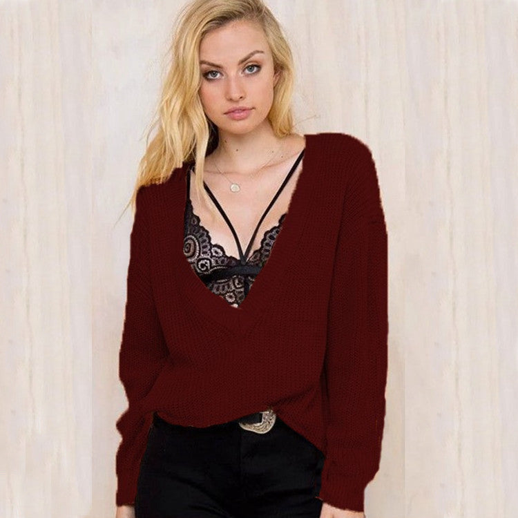 Damen Grobstrickpullover V-Ausschnitt Lässiger Schnitt Eveloria