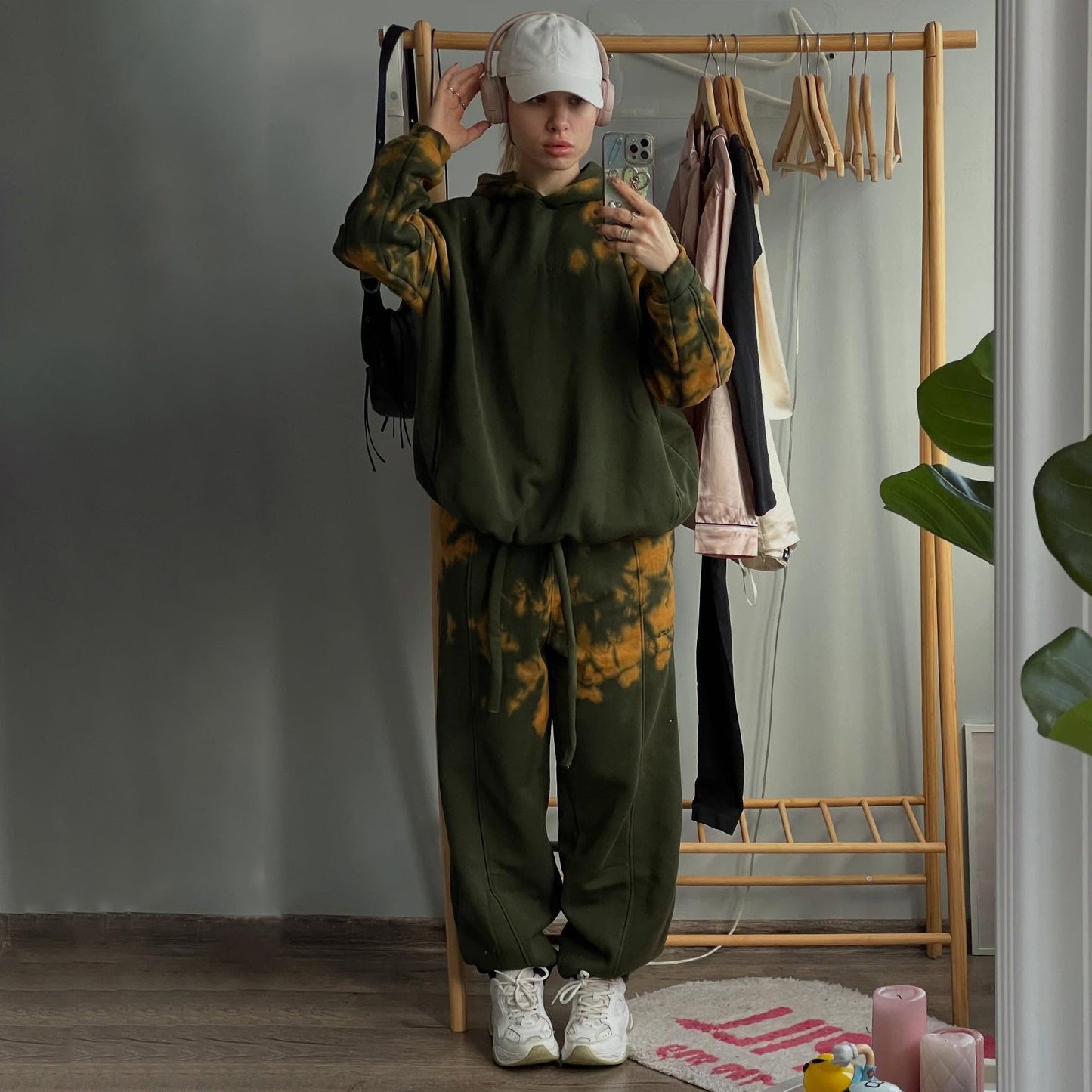 Damen Hoodie Jogginghosen Set Batik Muster