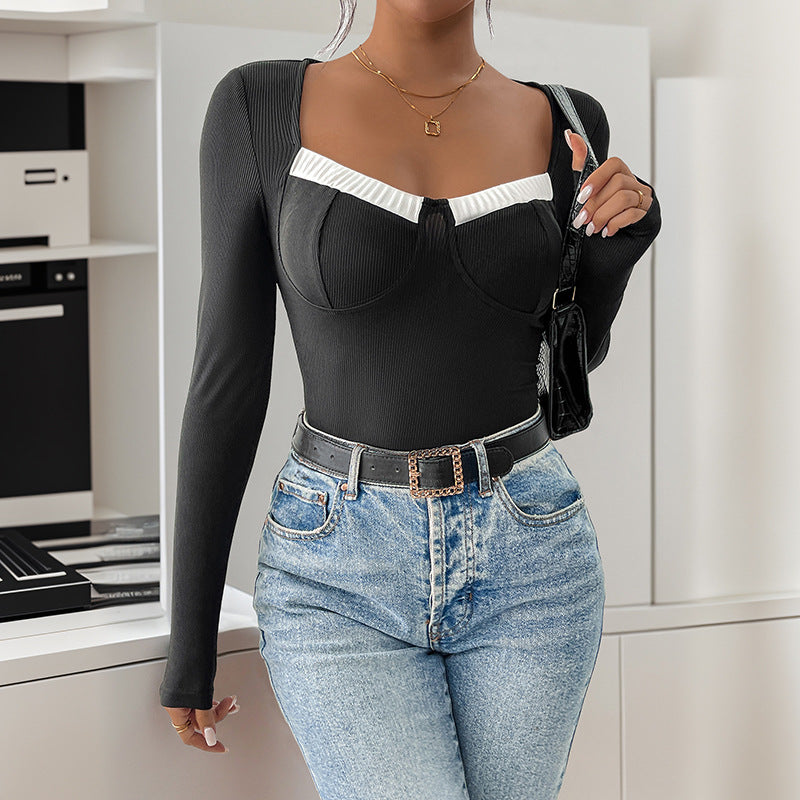 Damen Bodysuit Langärmlig Spitze Elegant Eveloria