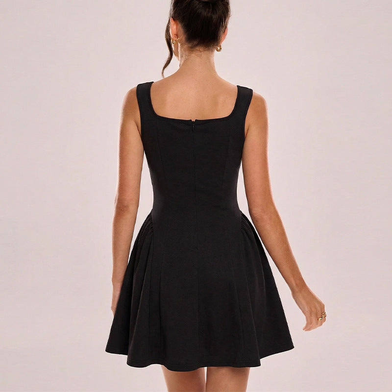 Damen A-Linien Kleid Leichtes Material Quadrat-Ausschnitt