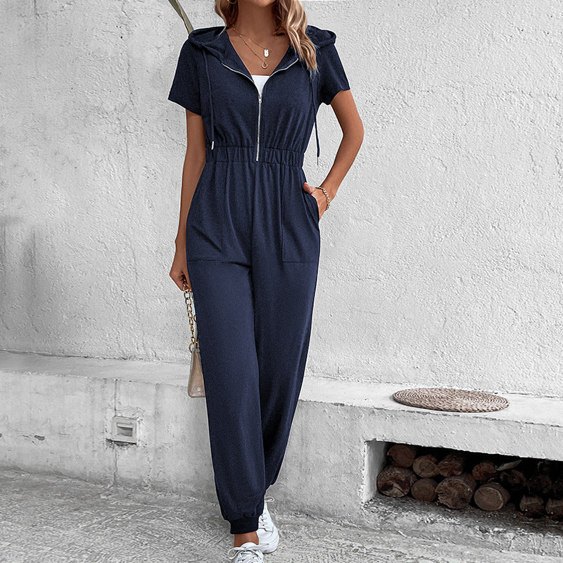 Damen Kapuzen-Jumpsuit mit Taschen Elastisch Eveloria