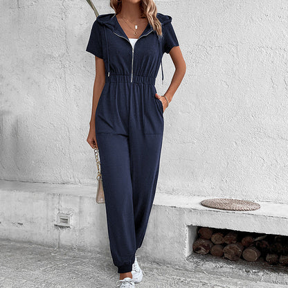 Damen Kapuzen-Jumpsuit mit Taschen Elastisch Eveloria
