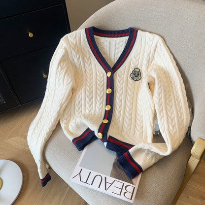 Damen Grobstrick-Cardigan Streifenmuster mit Knöpfen - Eveloria