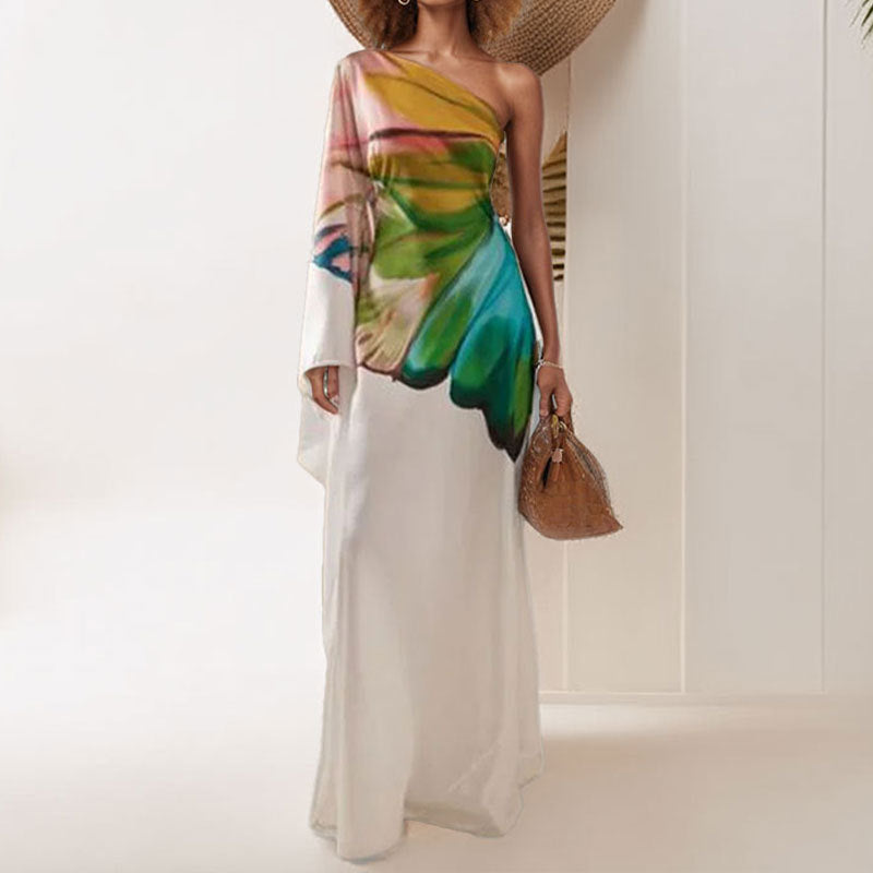 Damen Maxikleid Asymmetrisch Farbverlauf