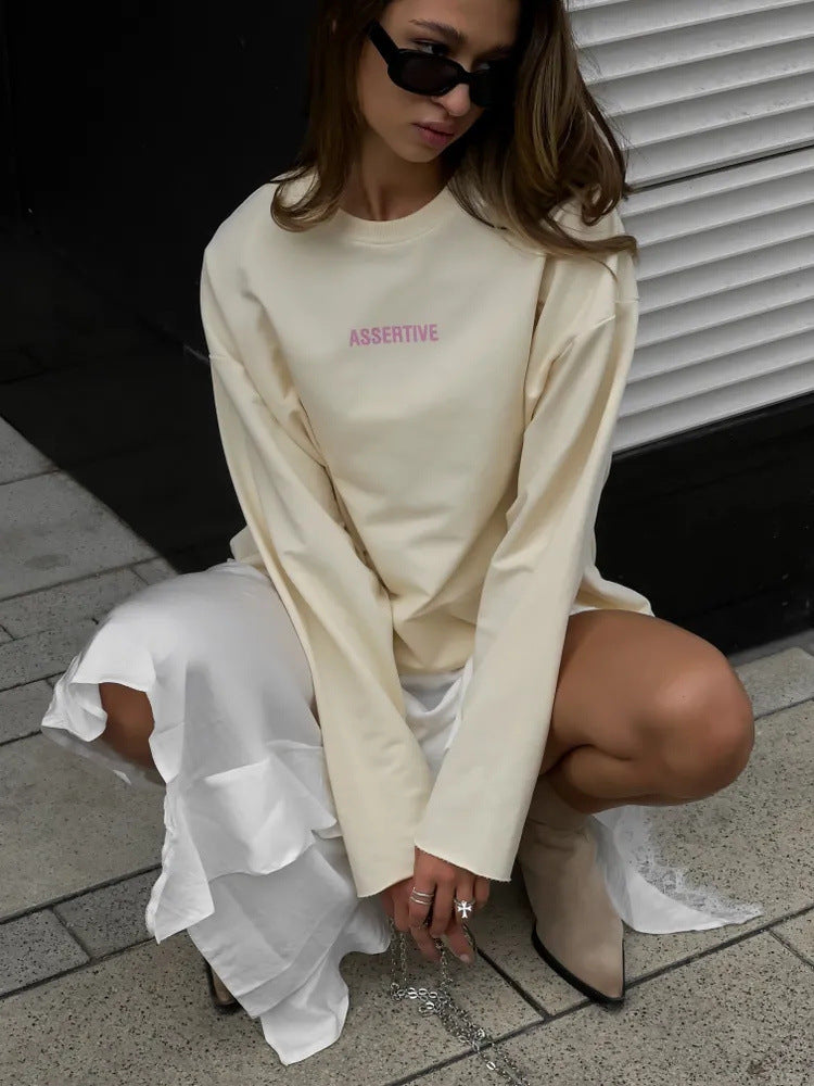 Damen Oversize Sweatshirt stylischer Druck beige