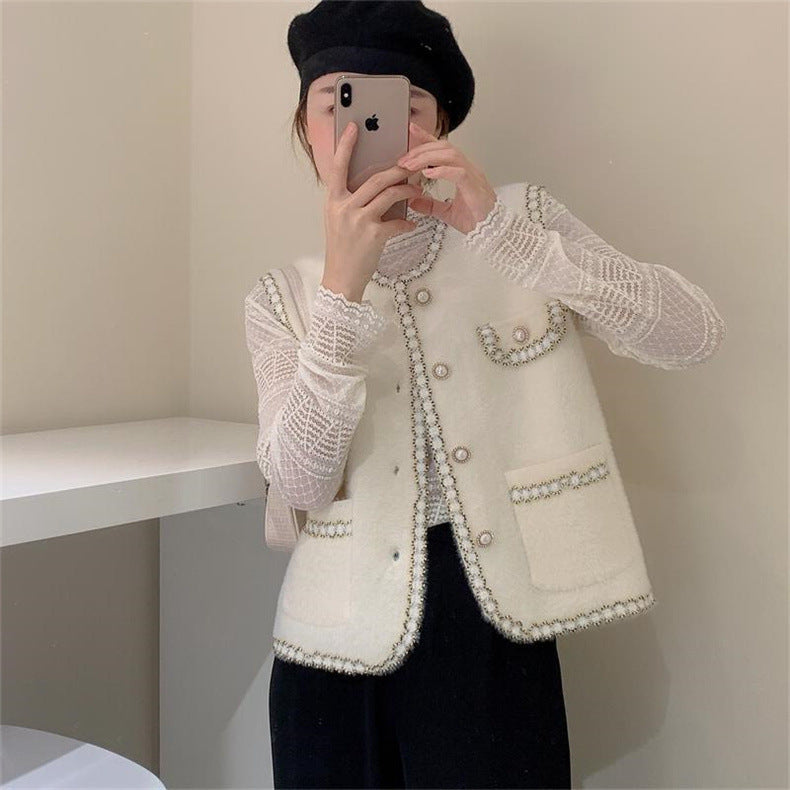 Damen Weste mit Perlenverzierung Elegante Damenweste aus Seide mit