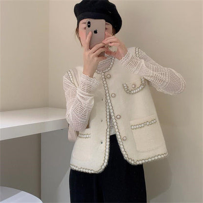 Damen Weste mit Perlenverzierung Elegante Damenweste aus Seide mit