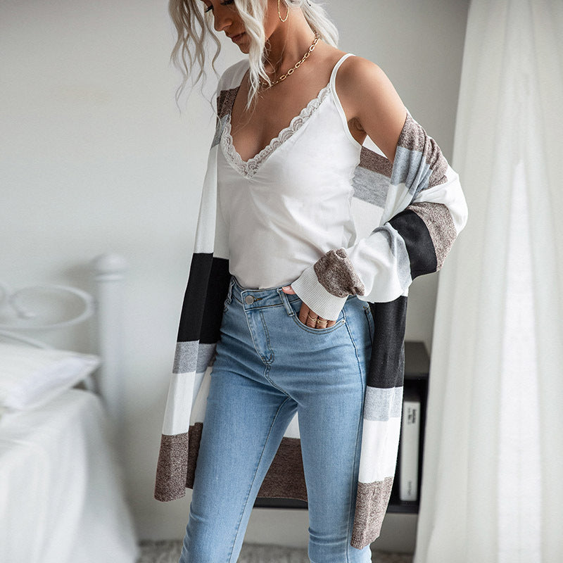 Damen Langarmstrickjacke Grafisches Streifenmuster Eveloria