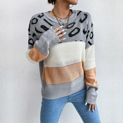 Damen Strickpullover Lässig Farbblock Animalmuster Eveloria