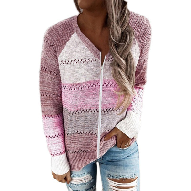 Damen Strickpullover Reißverschluss Rippdetails Luftig Eveloria