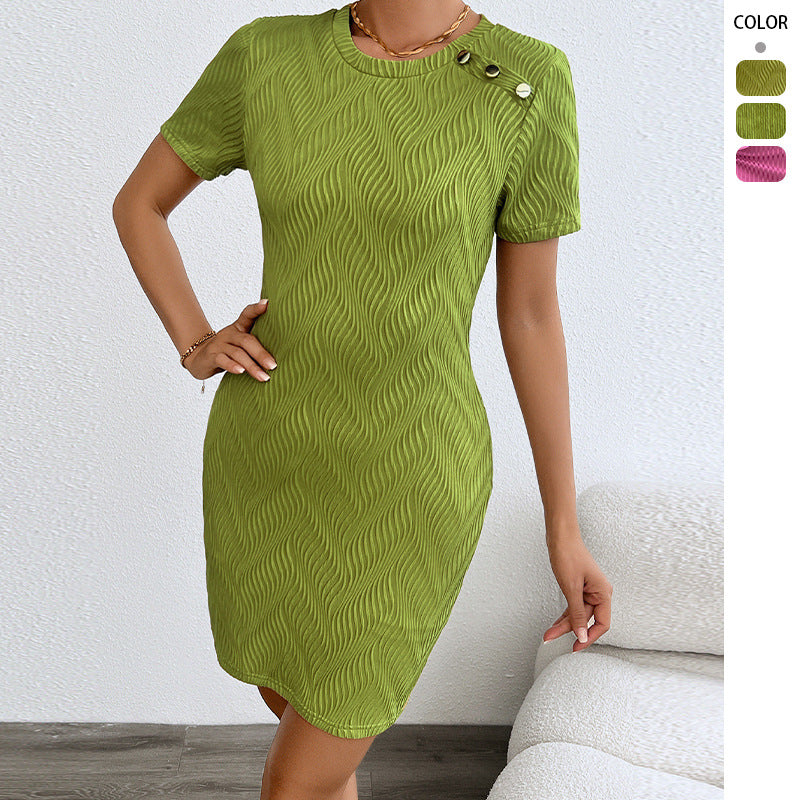 Damen Kleid Kurzarm Strukturiert Dekorative Knöpfe Eveloria - Eveloria