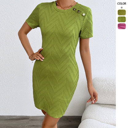 Damen Kleid Kurzarm Strukturiert Dekorative Knöpfe Eveloria - Eveloria