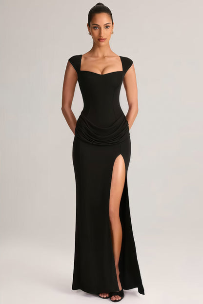 Damen Maxikleid Elegantes V-Ausschnitt Seitenschlitz Eveloria