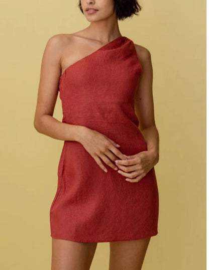 Damen Minikleid Asymmetrisch Einseitig Schmaler Träger