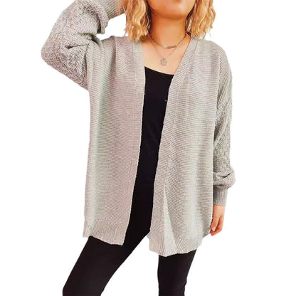 Damen Strickjacke Häkelmuster Offen Vorne Eveloria