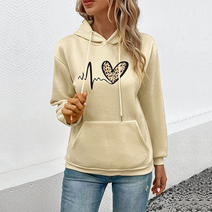 Damen Kapuzenpullover Tier-Design Herz-Muster Kängurutaschen