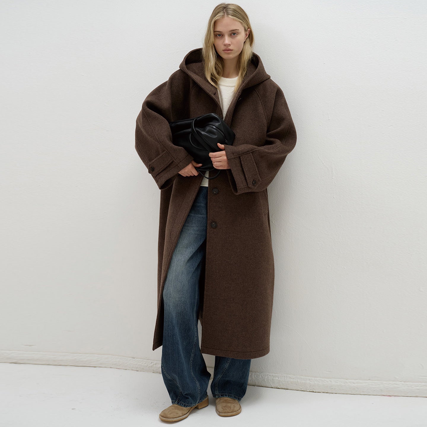 Damen Wollmantel Oversized mit Kapuze Eveloria