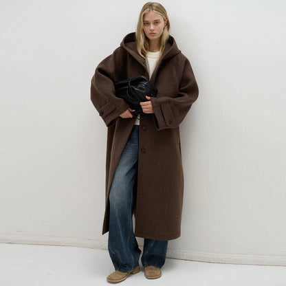 Damen Wollmantel Oversized mit Kapuze Eveloria