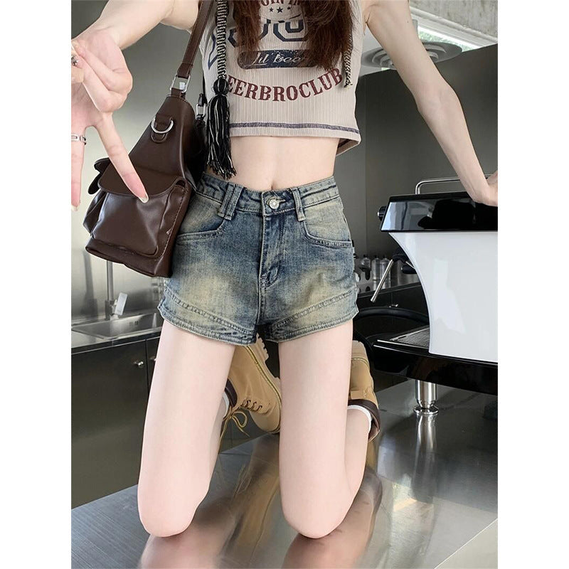 Damen High-Waist Jeans-Shorts mit Fransen - Eveloria