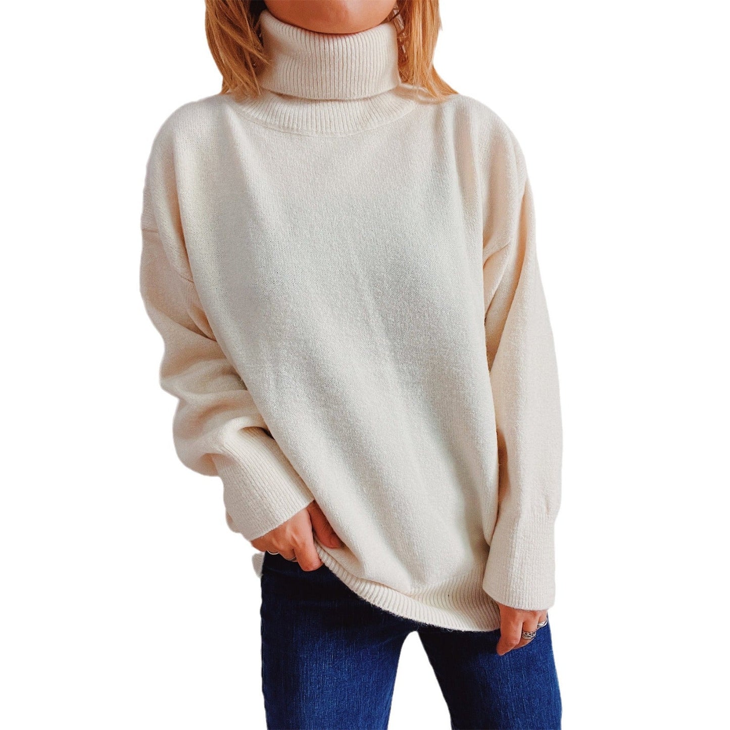 Damen Grobstrickpullover Hoher Kragen Locker Damen Pullover