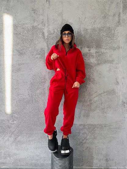 Damen Fleece Lounge Set Hochkragen Verstellbar Eveloria