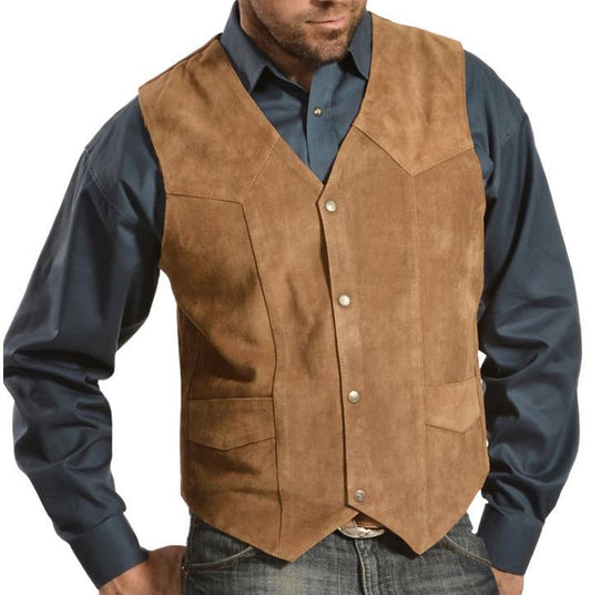 Herren Lederweste Wildleder Rustikal Mit Taschen Braun - Eveloria