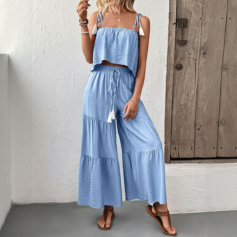 Damen Zweiteiler-Set Volant-Design Kordelzug Eveloria
