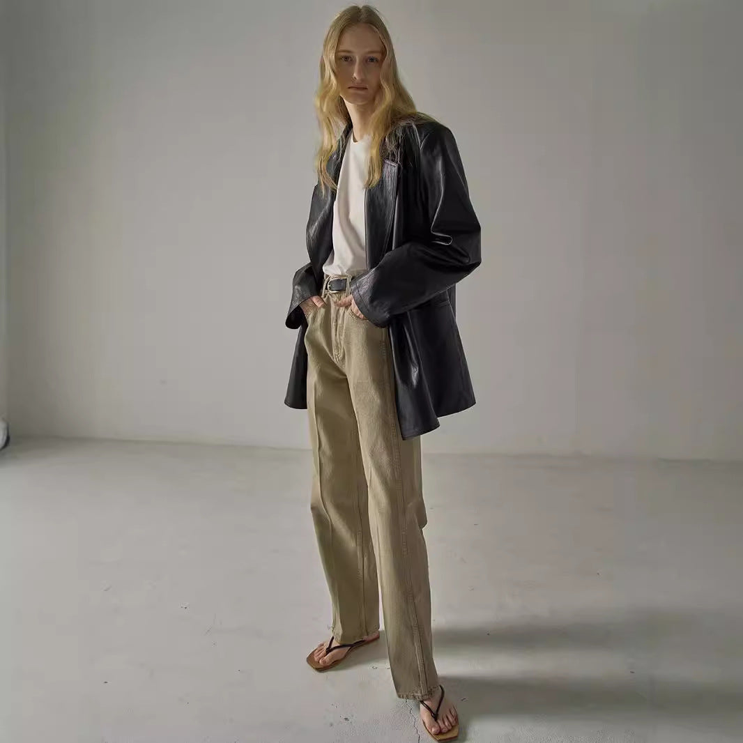 Damen Oversized Blazer Kunstleder Eveloria