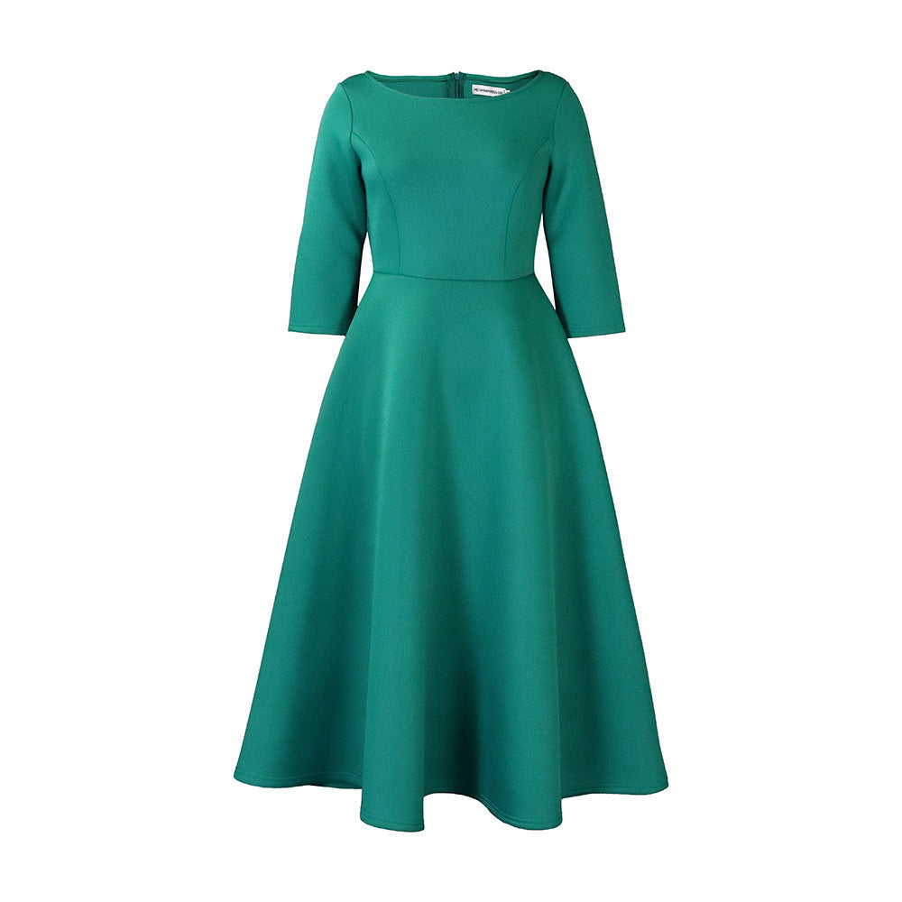 Damen A-Linien Kleid Rundhalsausschnitt schwingender Rock Eveloria