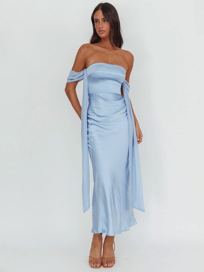 Damen Abendkleid Schulterfrei Satin