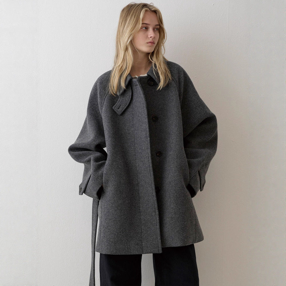 Damen Wollmantel Gesteppt Elegant Kragen Schwarz Eveloria - Eveloria